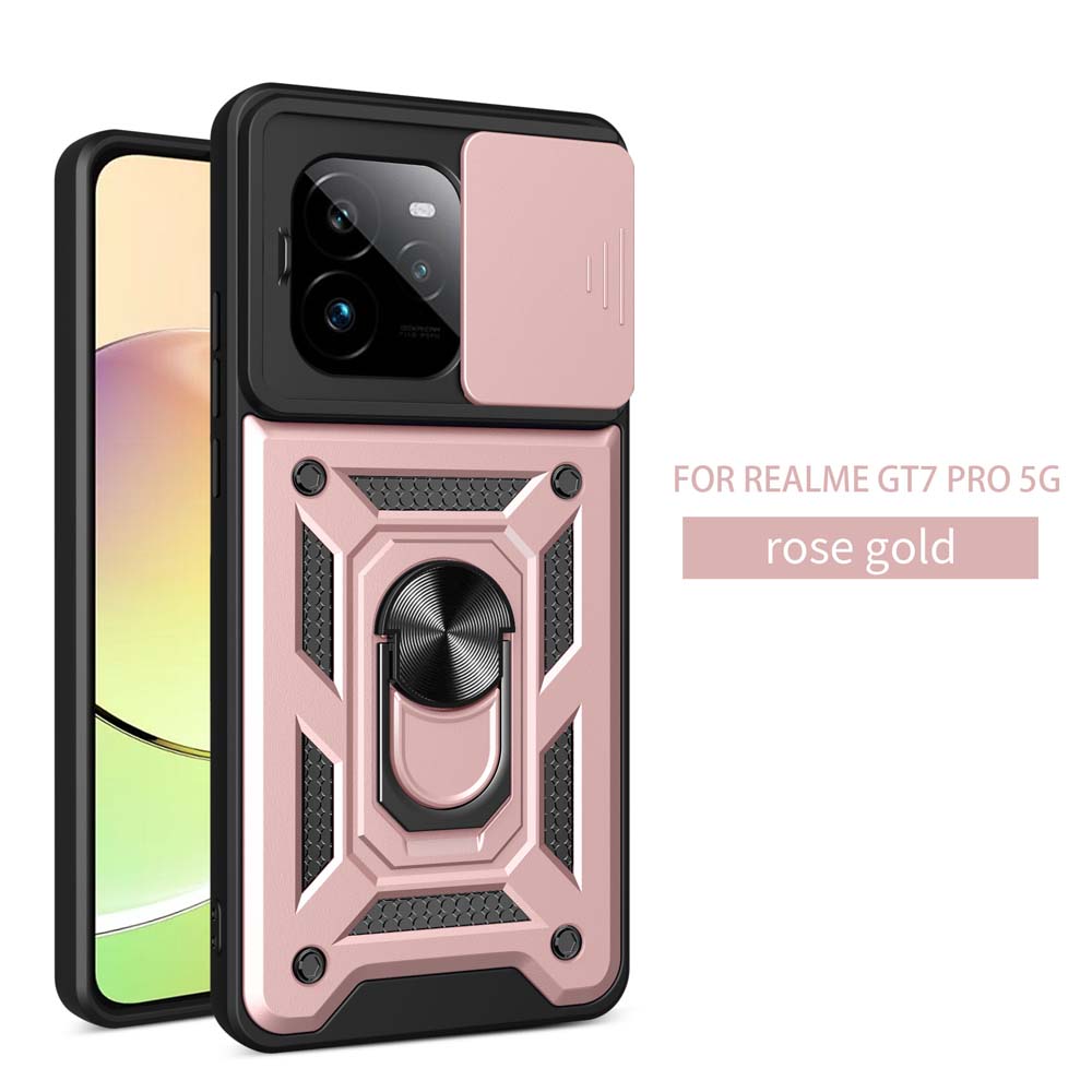 

Противоударный бронированный чехол для Realme GT 7 Pro GT 6, чехол для телефона с держателем для автомобиля для Realme GT 6T, защита объектива камеры, Fundas Realme GT 6 розового золота