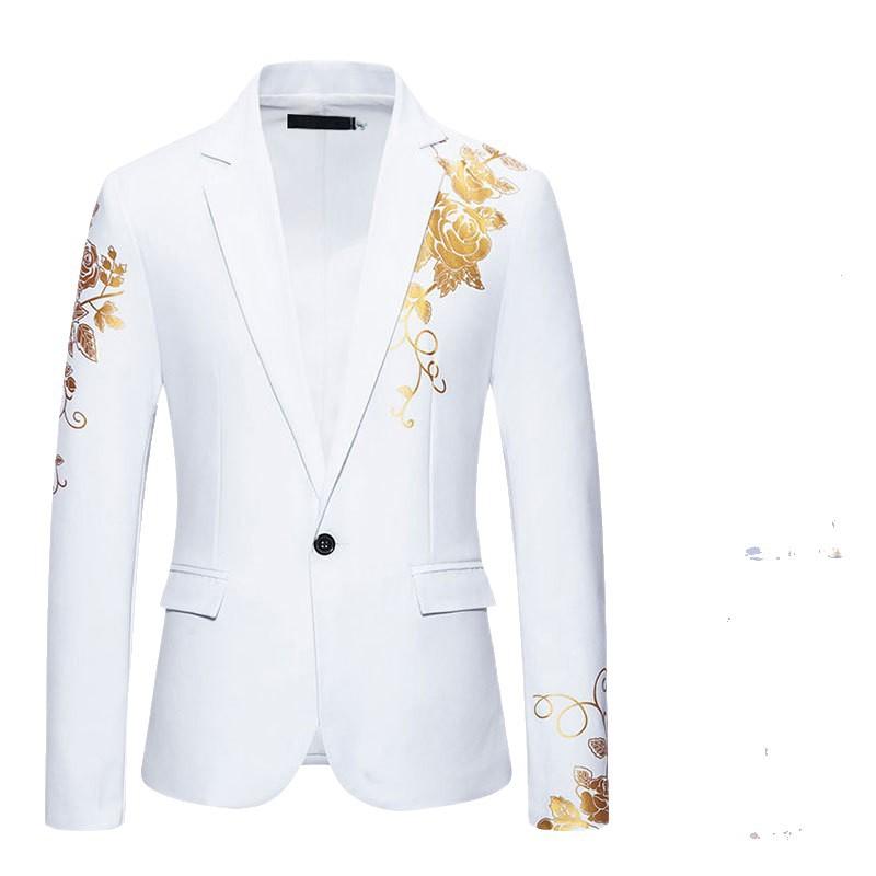 

Men s Spring Summer Formal Blazer Black with Gold Floral Embroidery Slim One Button Suit Jacket M білий
