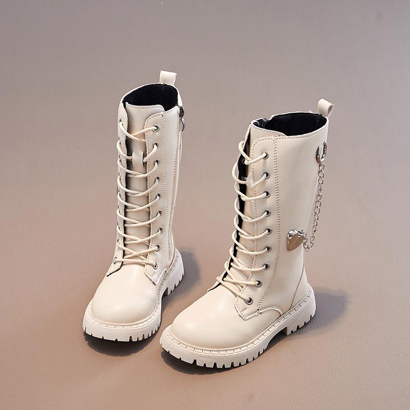 Girls Boots Winter New Korean Style Britain Style Children Fashion Versatile Soft Princess Shoes High Boots Chains Love PU