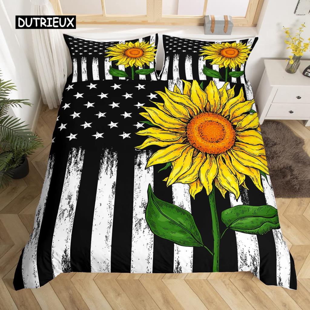 American Flag Duvet Cover Microfiber Bald Eagle Patriot United States Flag Bedding Set Independence Fourth of July Quilt Cover