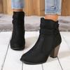 2025 European & American Fashion New Women's Dress Shoes - Side-Zip Block Heel Round-Toe High-Heeled Shoes