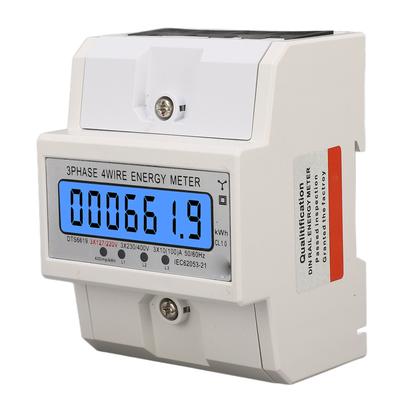 Medidor de Energia Digital Trifásico 4 Fios KWh Eletricidade Wattímetro Trilho DIN Visor LCD Retroiluminado 3x127 220VAC 10‑100A