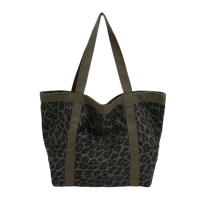 

Сумка-тоут с леопардовым узором, винтажная холщовая сумка на плечо, модная большая вместительная сумка для школы, работы, шопинга