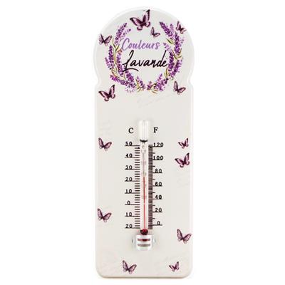 [A2460] - Vintage Metal Thermometer 'Couleurs Lavande' Ivory Purple - 29x10 Cm