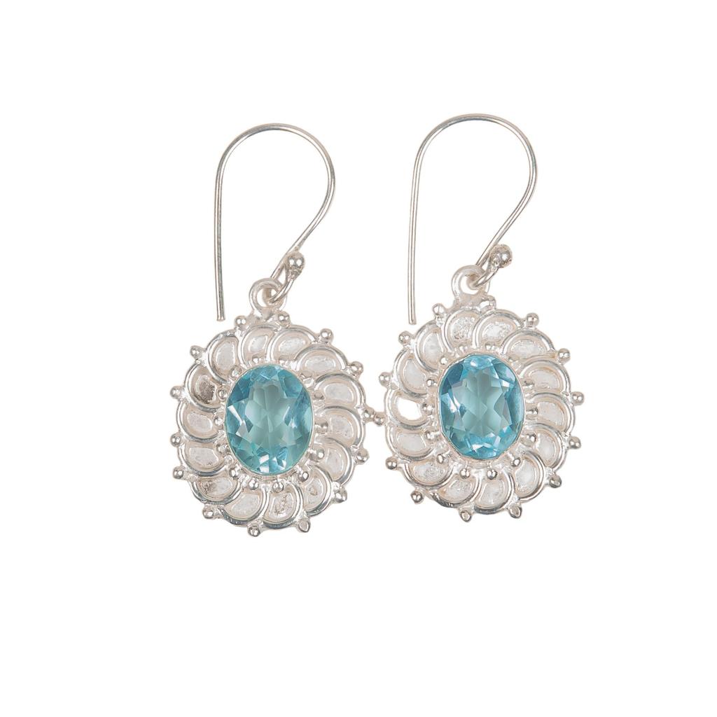 Sky Blue Topaz Gemstone 925 Sterling Silver Jewelry Blue Stone Earrings 1.59" December Birth Month Gift EE-94-8