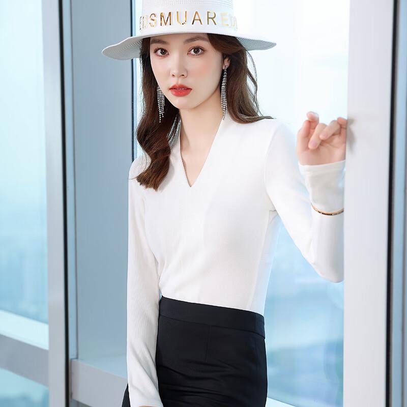 Women's Elegant V-Neck Long Sleeve Knit Base Top