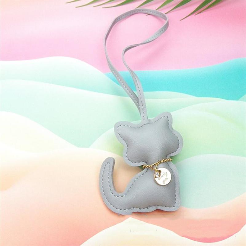 Fashion PU Leather Cat Pendant Keychain Cute Animal Keyring Women Bag Charm Handbag Hanging Decoration For Girl Gifts