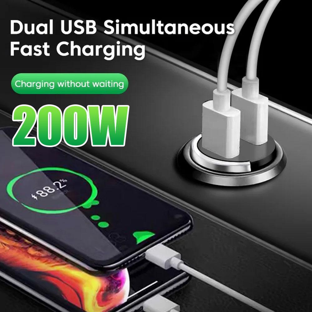 200W Mini Dual Ports USB Car Charger Lighter Fast Charging Car Phone Charger Adapter For IPhone 13 12