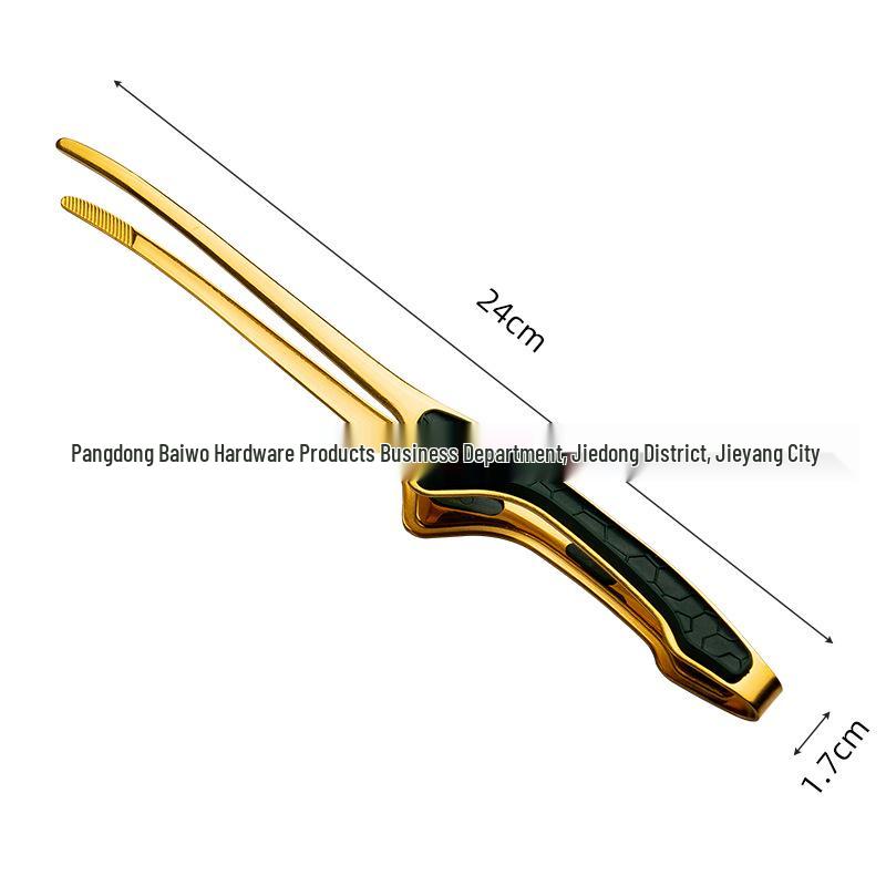 Gold Stainless Steel Korean BBQ Tongs with Green Rubber Handle, Japanese Restaurant Style Grilling Tongs for Steak and Food.