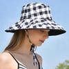 Checkered Wide Brim Bucket Hat for Women, UV Protection Sun Hat with Adjustable Chin Strap, Foldable Outdoor Beach Gardening Cap