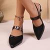 Women Pointed Toe Block High Heel Sandals Fashion Solid Color Slingback Shoes Comfortable Versatile Mid Heels Women Sandals