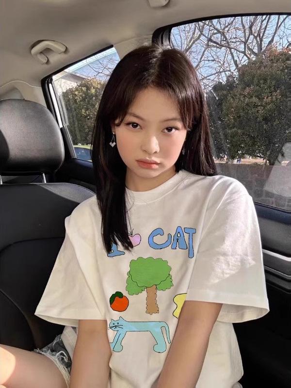 Women's Oversized White Cotton Short-Sleeve T-Shirt, Summer 2025 Trend, American Style, Casual Loose Fit