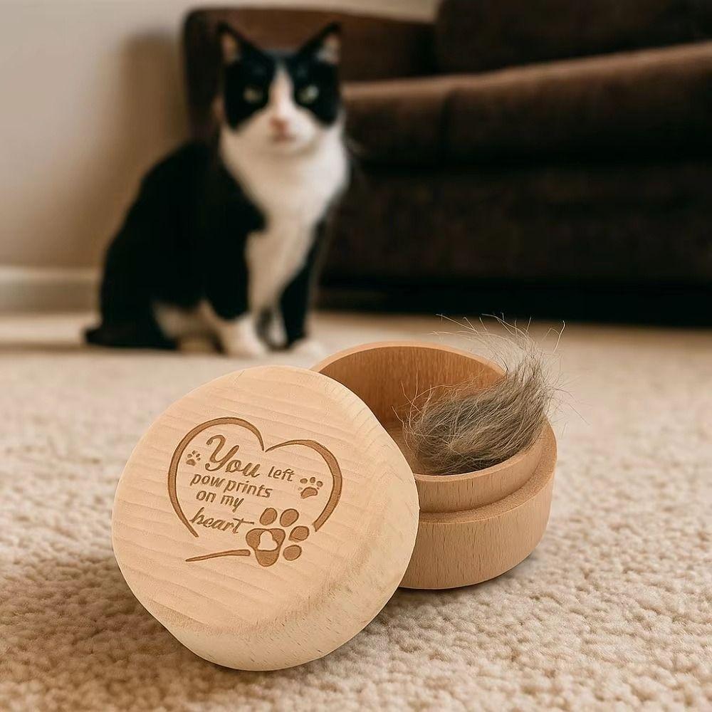Portable Wooden Pet Hair Keepsake Box Custom Design Paw Print Pet Hair Memorial Box Small Size Pet Ashes Container Hair Storage