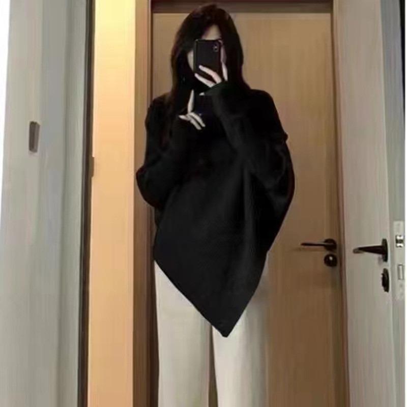 Fashion Irregular Turtleneck Pullover Sweater Women's 2025 Autumn and Winter New Elegant Loose Casual Knitted Tops Gentle Long Sleeve Office Clothing