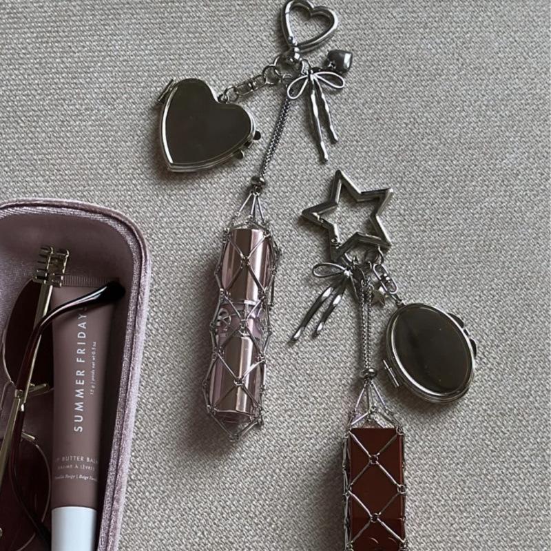 Metal Mesh Lipstick Holder: Crystal Raw Stone DIY Keychain Pendant