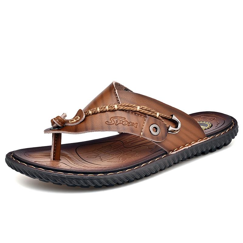 2025 New Summer Handmade Leather Slippers Trendy Fashion Men's Flip-flops Outdoor Breathable Comfortable Men and Simple Sandals