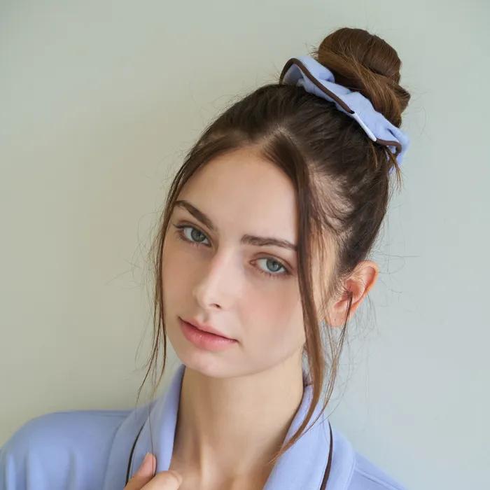 Blue Piping Terry Scrunchie