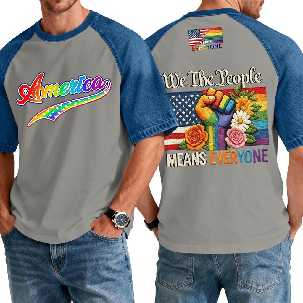 Men's Casual Short Sleeve T-Shirt Denim Patchwork Comfortable Fit Crew Neck Top with Printed Graphic Design Suitable for Everyday Wear