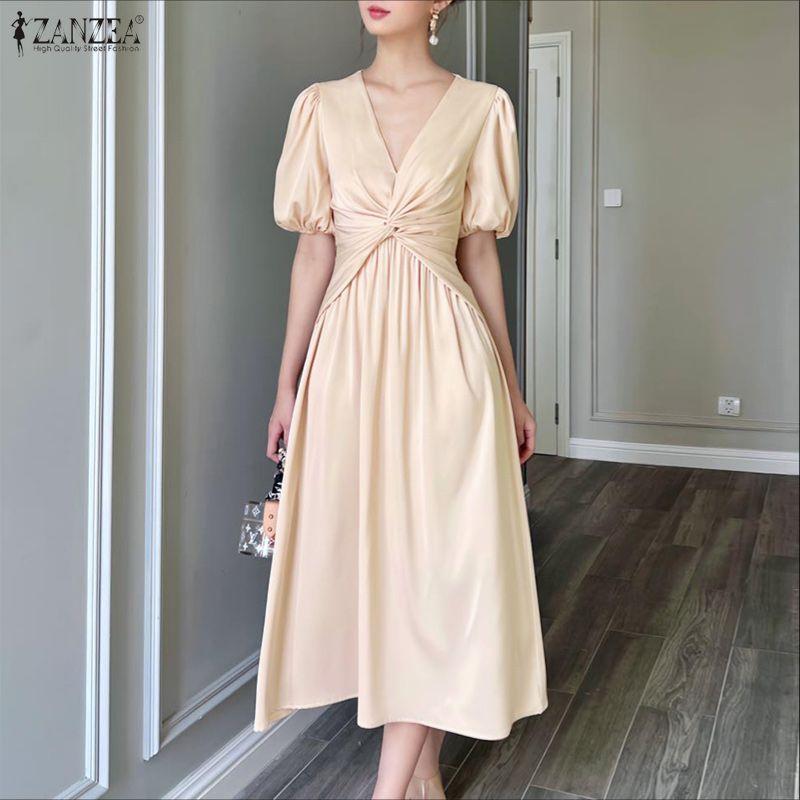 ZANZEA Women V-Neck Summer Casual Short Sleeve Dress