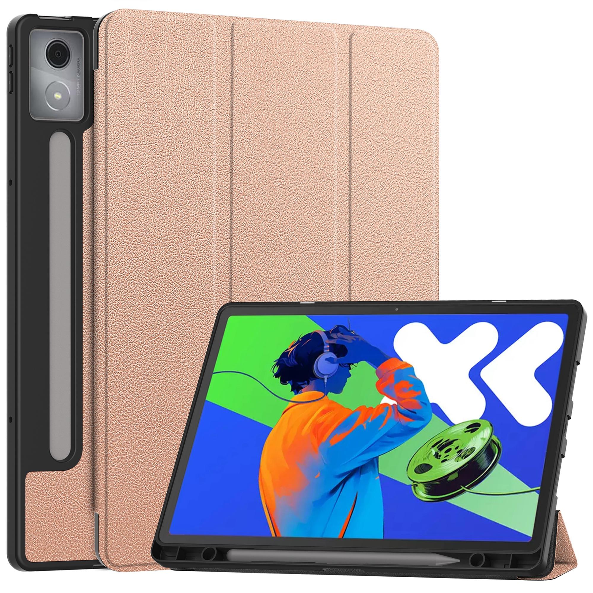 

Для Lenovo Xiaoxin Pad Pro 12.7 (2025) Подставка Чехол Амортизирующий Кожаный Чехол для Планшета со Слотом для Ручки Rose Gold