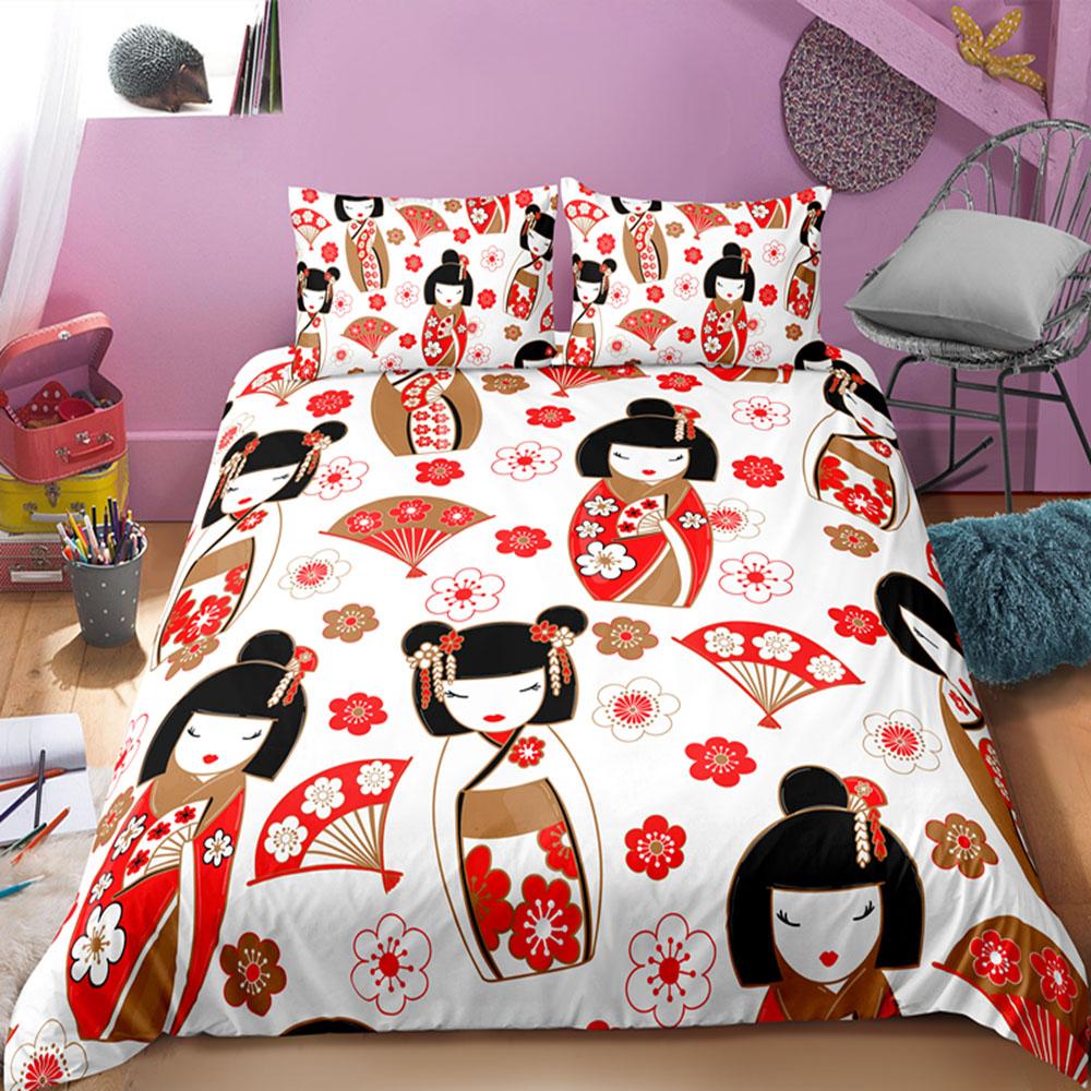 Cherry Blossoms Duvet Cover Set Japanese Style Polyester Comforter Cover King Queen Full Size For Girl Women Couple Bedding Set