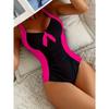 Women's Sexy Black & White Contrast Backless Triangle One-Piece Swimsuit - Removable Chest Pad, High-Elasticity Full Coverage Bathing Suit