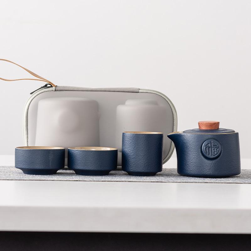 

Дорожный чайный набор Керамика черная глина Портативная экспресс-чашка Один чайник Три чашки Бытовой чайный набор Маленькие подарки