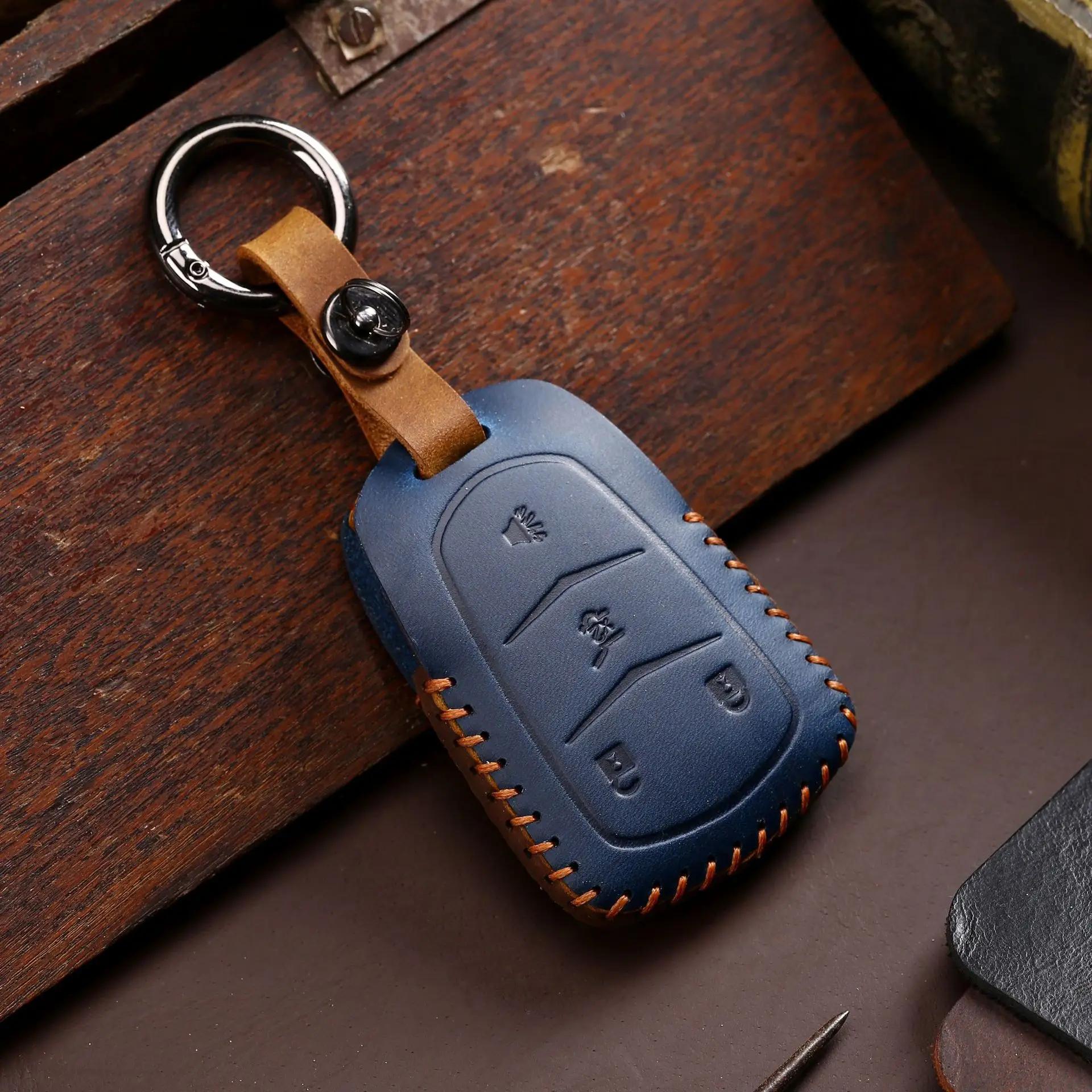 leather car key cover keychain holder case protector for Cadillac CTS XTS ATS ATS-L XLS SRX smart keyless go Remote accessories