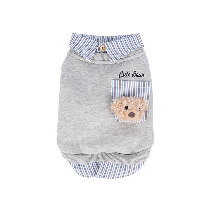 Haustierkleidung Herbst und Winter zweiteilig gestreiftes Revers Unterhemd Welpe dreidimensionaler Bärenkopf Feiertagskleidung