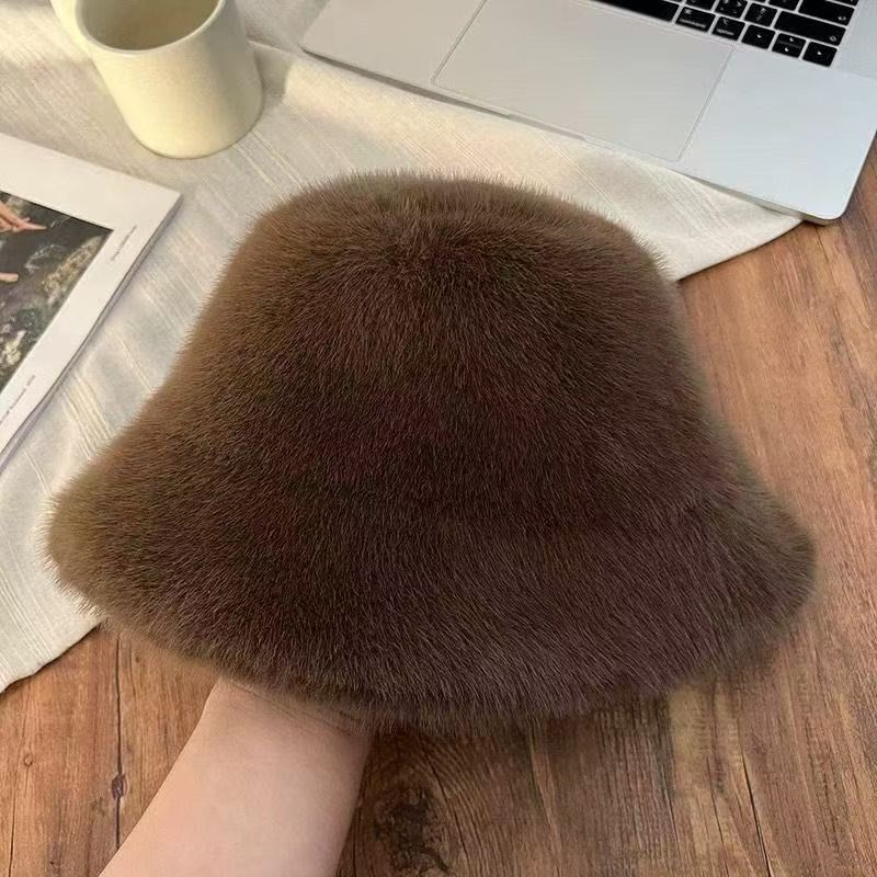 1 Fluffy Fur Fisherman Hat for Women Winter Plush Ear Protection Cap Windproof Warm Bucket Hat for Outdoor Cycling Hiking Travel