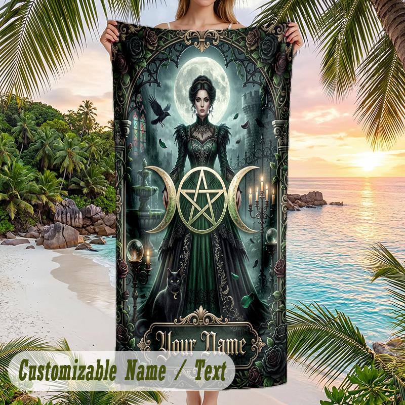 Witchcraft Theme Beach Towel Personalized Custom Name & Text Soft Quick Dry Beach Towel for Swimming Travel