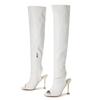 Maogu Sexy Open Toe Stripper Heels White Booties Fashion Motorcycle Shoes Women Pumps Leather Thigh High Over The Knee Boots 42