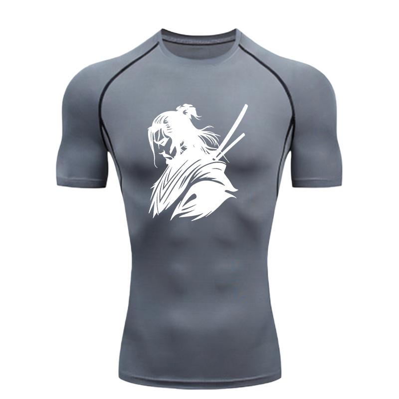 Samurai Silhouette Men s Sports T-shirt Training Fitness Compression Short Sleeve Rashguard for Men Athletic Tees Workout Shirt S