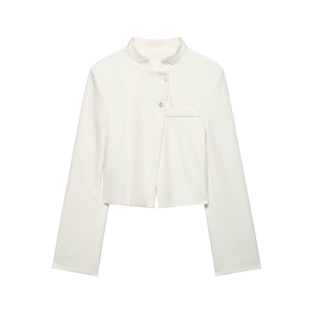 Spring 2026 new European and American cross-border women's clothing fashion short Zhongshan collar long-sleeved blazer w085 353638