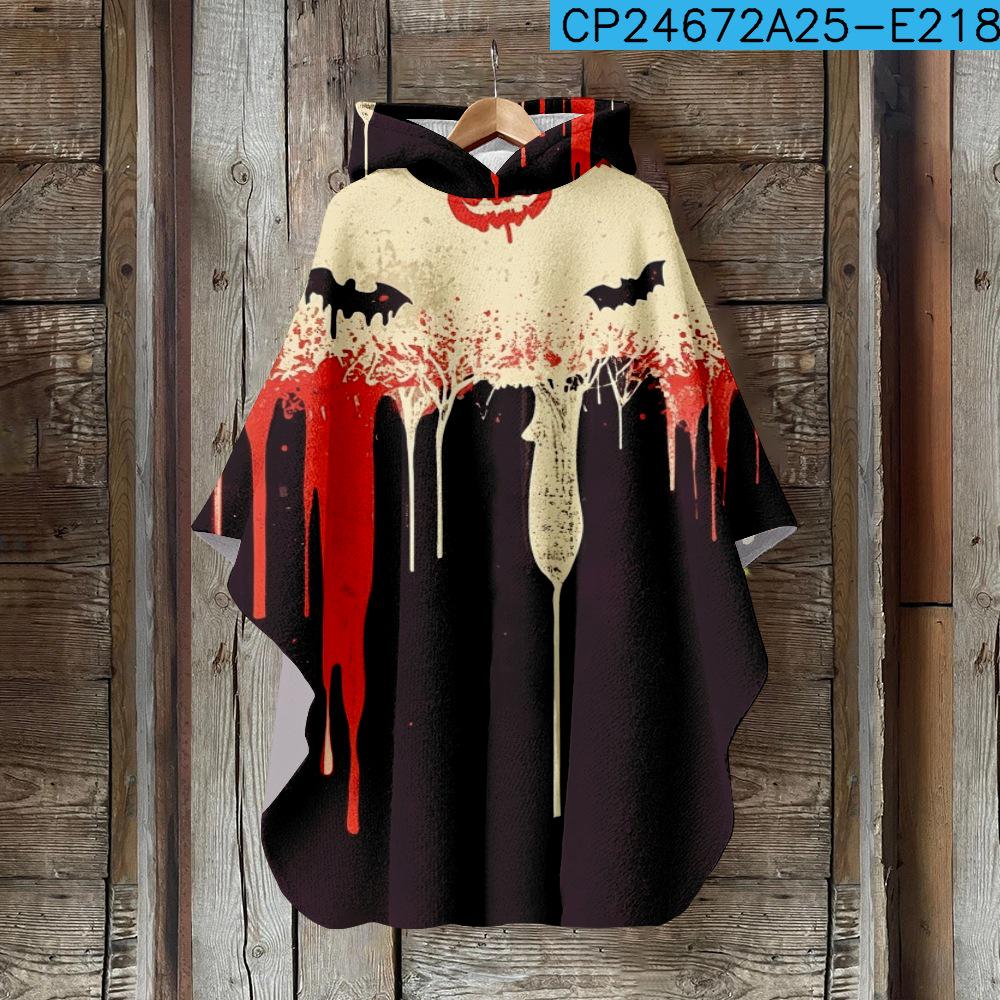 Digital Print Women's Hooded Cloak for Halloween and Christmas