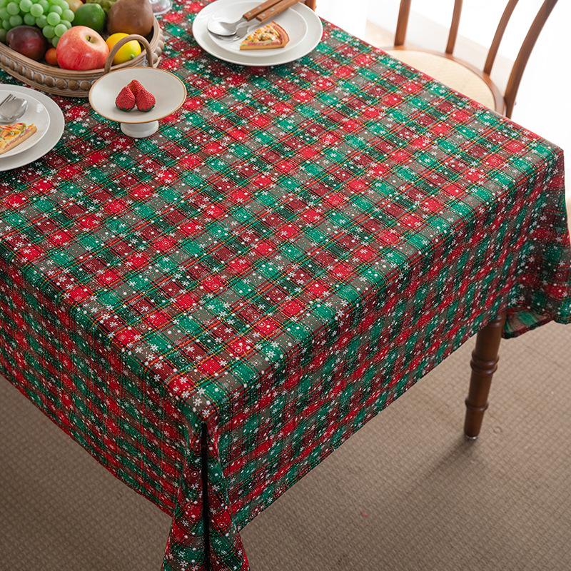 Christmas Print Linen Tablecloth Rectangular Dining Table Cover Holiday Decor Tea Table Cloth