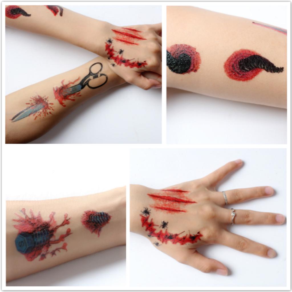 Compre Zombie Scars Tattoos Stickers With Fake Scab Blood Special 