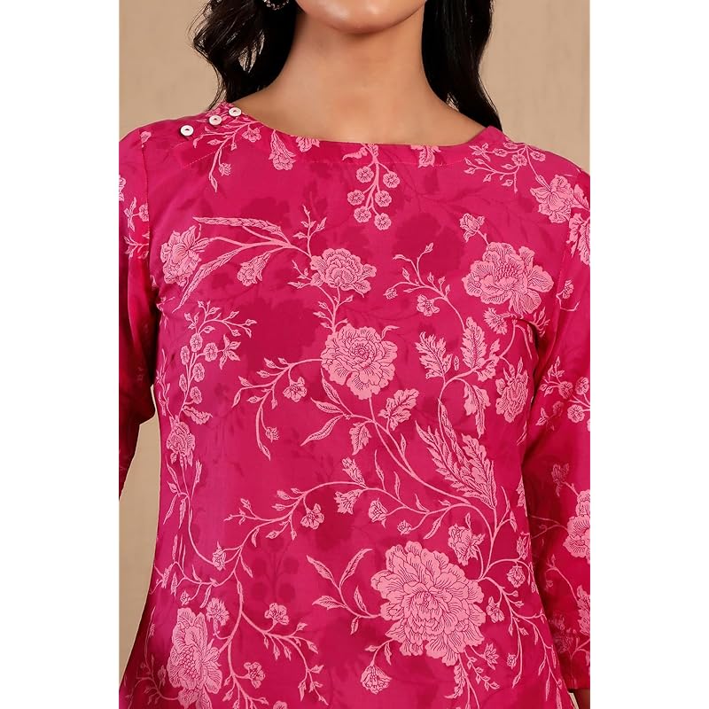 W For Woman Floral Printed Straight Pure Cotton Kurta Co-Rd Set | Lightweight Round Neck Kurta For Women Cotton |Printed