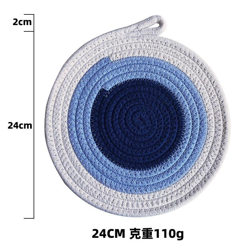 Contrasting cotton rope placemat pastoral thickened thermal insulation pad cotton and linen woven table mat household heat-resistant and anti-scalding