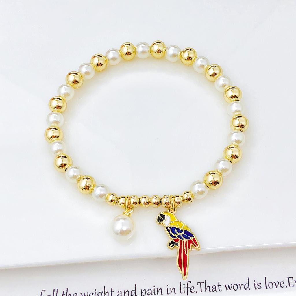 Hot Selling Pearl Chain Violin Round Heart-Shaped Venezuela Flag Stretch Bracelet: Luxury for Women Party Patriotic Jewelry Gift