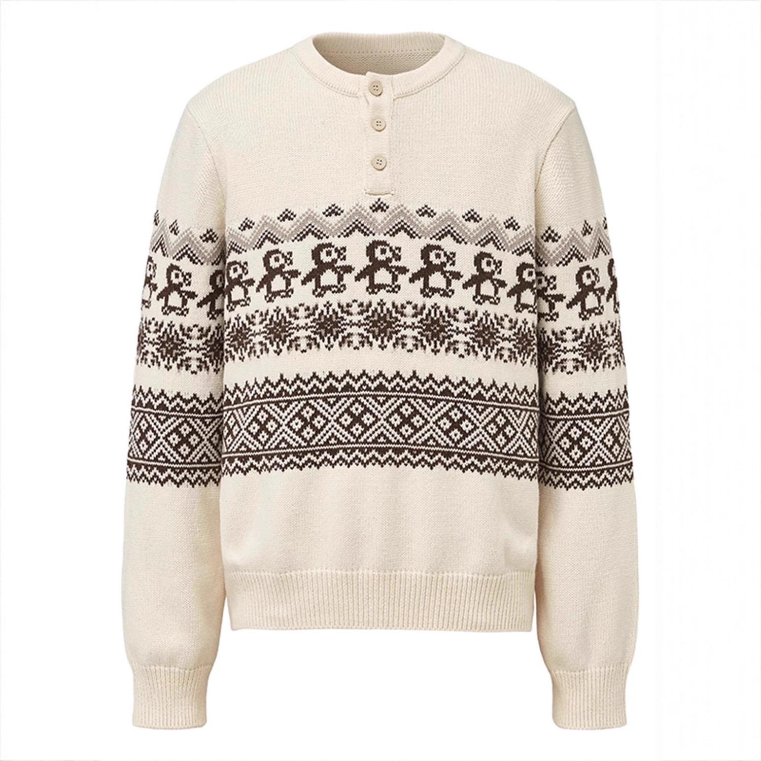 

Unisex Fair Isle Henley Sweater - Cozy Autumn/Winter Knit Base Layer XXL хакі