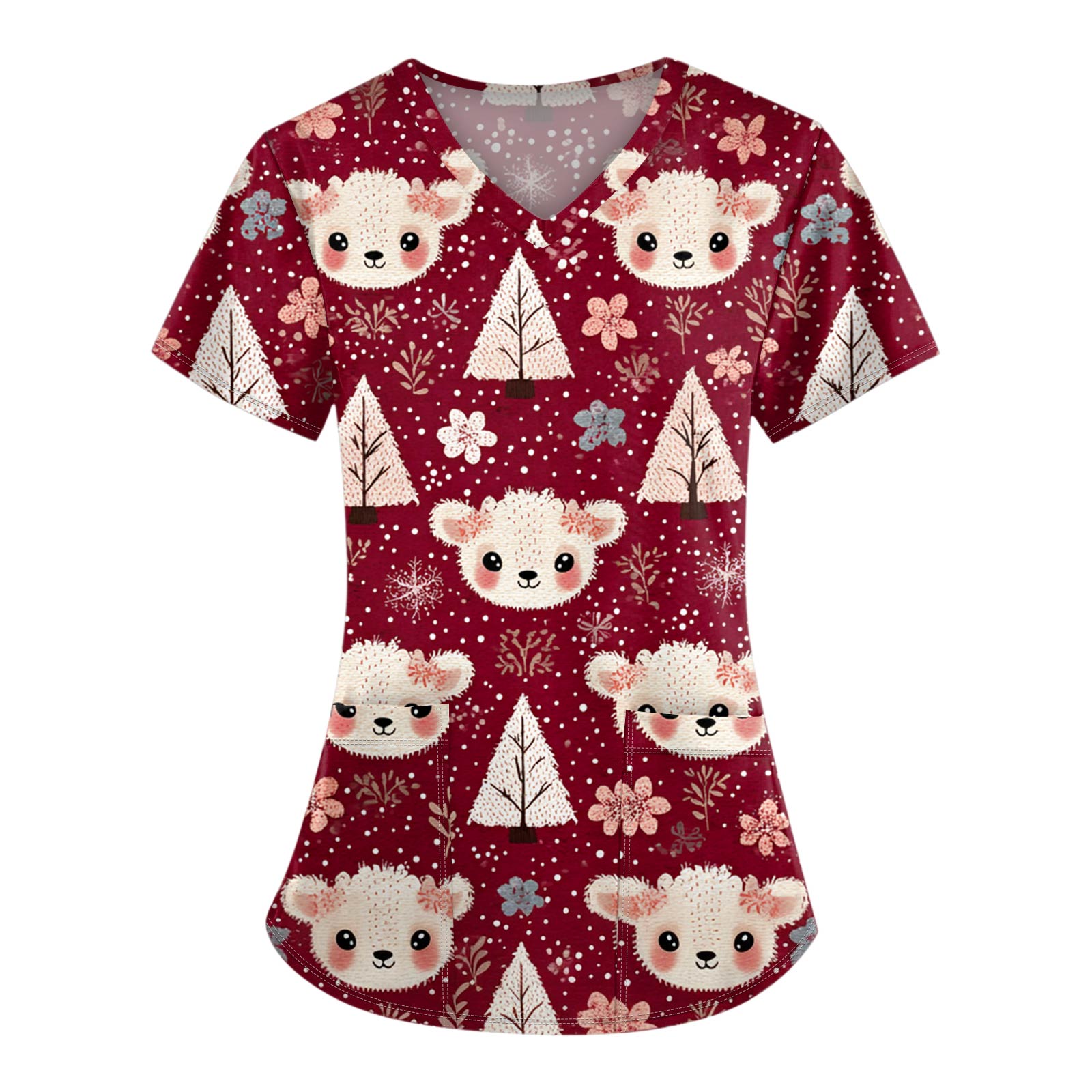 

Женские топы с короткими рукавами и v-образным вырезом с рождественским принтом, рабочая блузка с карманами XL арбуз красный