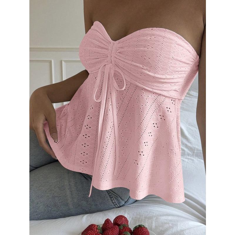 Women's Tank Tops 2026 Summer Slim Fit Sleeveless Backless Women's Strapless Tanks Vest Fashion Elegant Solid Color Drawstring Hot Girts Camis