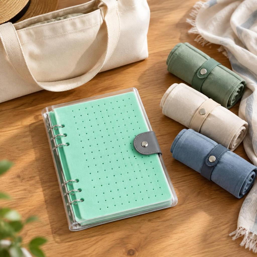 Pin Display Book with SnapButton Closure Portable Felt Pages Compact for Conventions,
