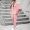 Abiti da uomo in due pezzi alla moda estiva, abbigliamento casual da uomo, manica corta, risvolto, bottone, camicia e pantaloni, set per il tempo libero, abiti da uomo