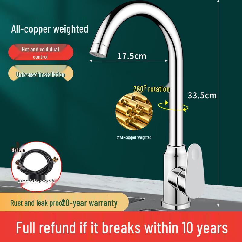 ZISIZ Brass Kitchen Faucet with Hot & Cold Water