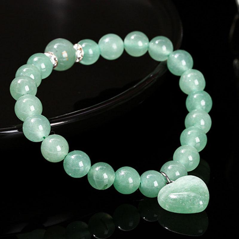 Aventurine Bracelet Natural Stone Beads with Love Heart Pendant Stretch Bracelet for Women Crystal Jewelry