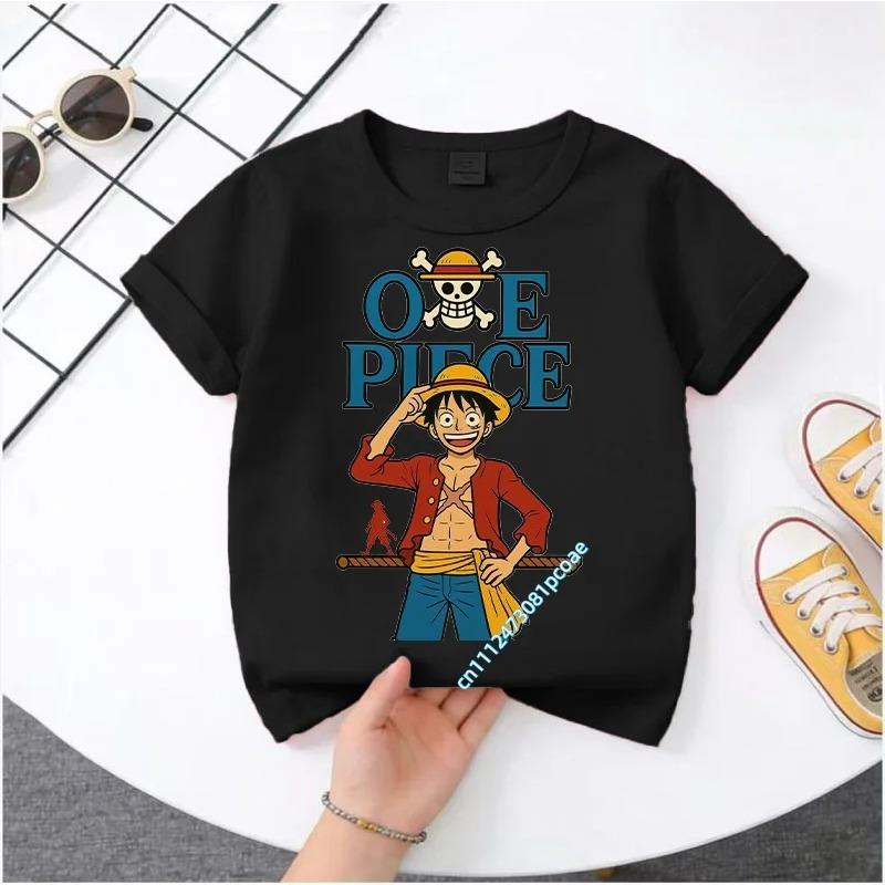 2026 One Piece Boys' Sweatshirt - Children's Short Sleeve Casual Top - Summer Cartoon Print