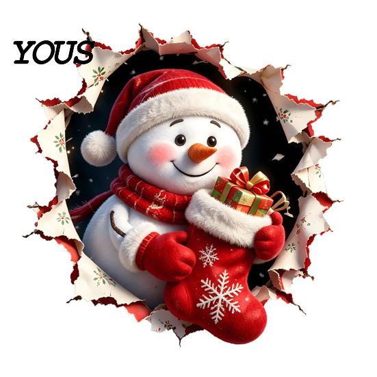 Removable Winter Themed Wall Art Christmas Toilet Decals, 3D Snowman Cover Sticker, Waterproof Funny Bathroom Seat Decor Sticker for Holiday Home Lid
