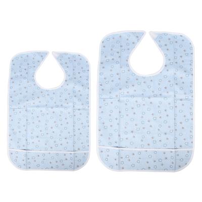 Cotton Adult Bib Blue Floral Pattern Hook and Loop Crumb Catcher Adult Food Catching Bib for The Eld